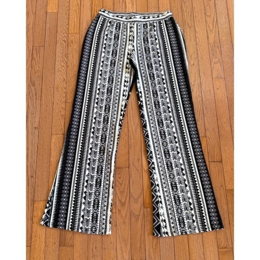 Y2K Material Girl Wide Leg Pants Boho Black White Large Palazzo Hippie Retro L